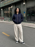 DAXUEN light beige wide-leg linen trousers — model photo