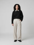 DAXUEN light beige wide-leg linen trousers — model photo