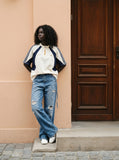 DAXUEN light blue distressed wide-leg denim jeans — model photo