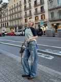 DAXUEN light blue distressed wide-leg denim jeans — model photo