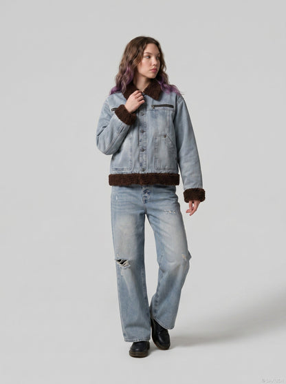 DAXUEN Light blue wide leg distressed denim jeans — model photo