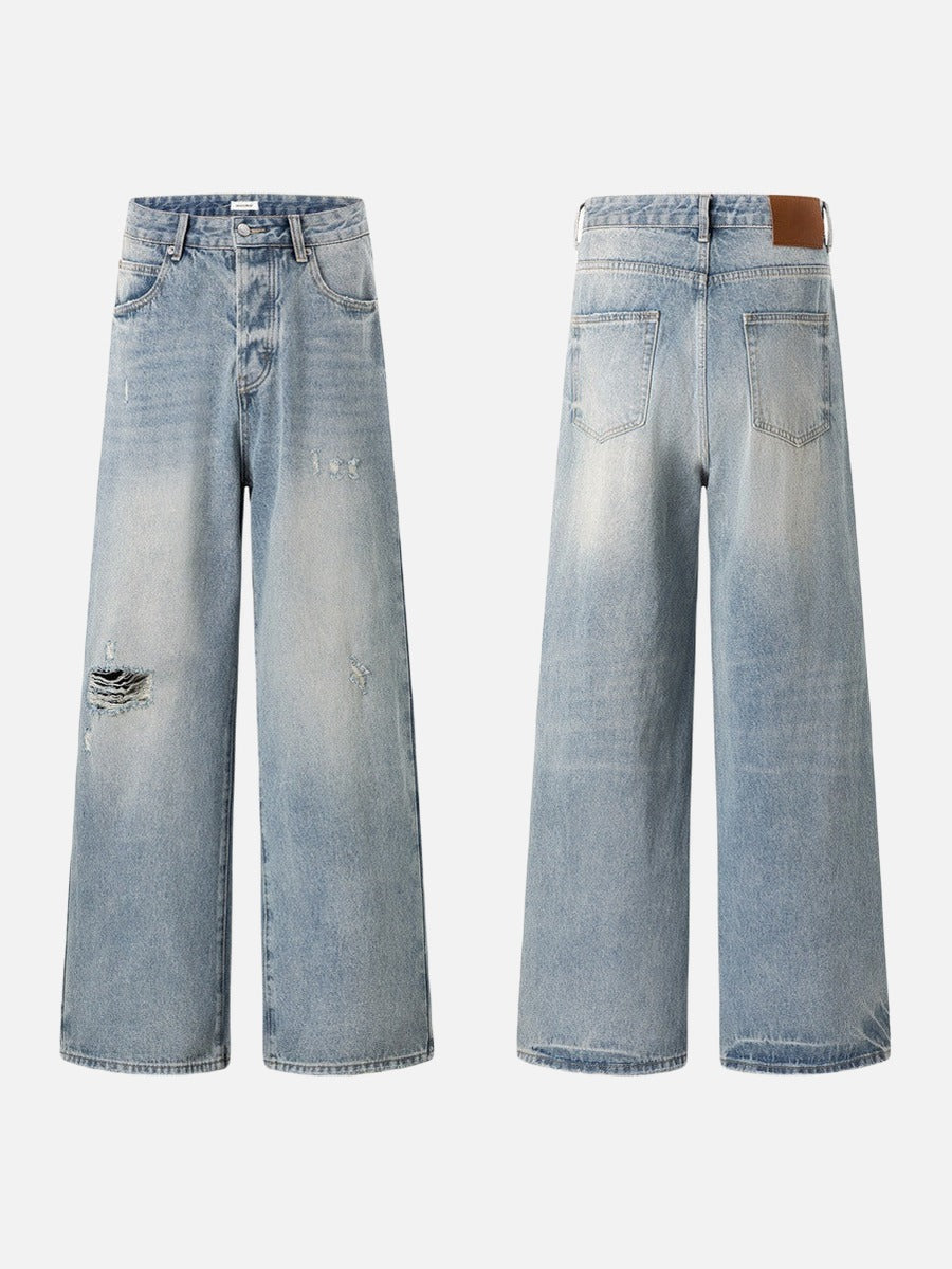 DAXUEN Light blue wide leg distressed denim jeans