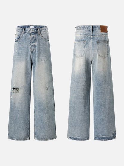 DAXUEN Light blue wide leg distressed denim jeans