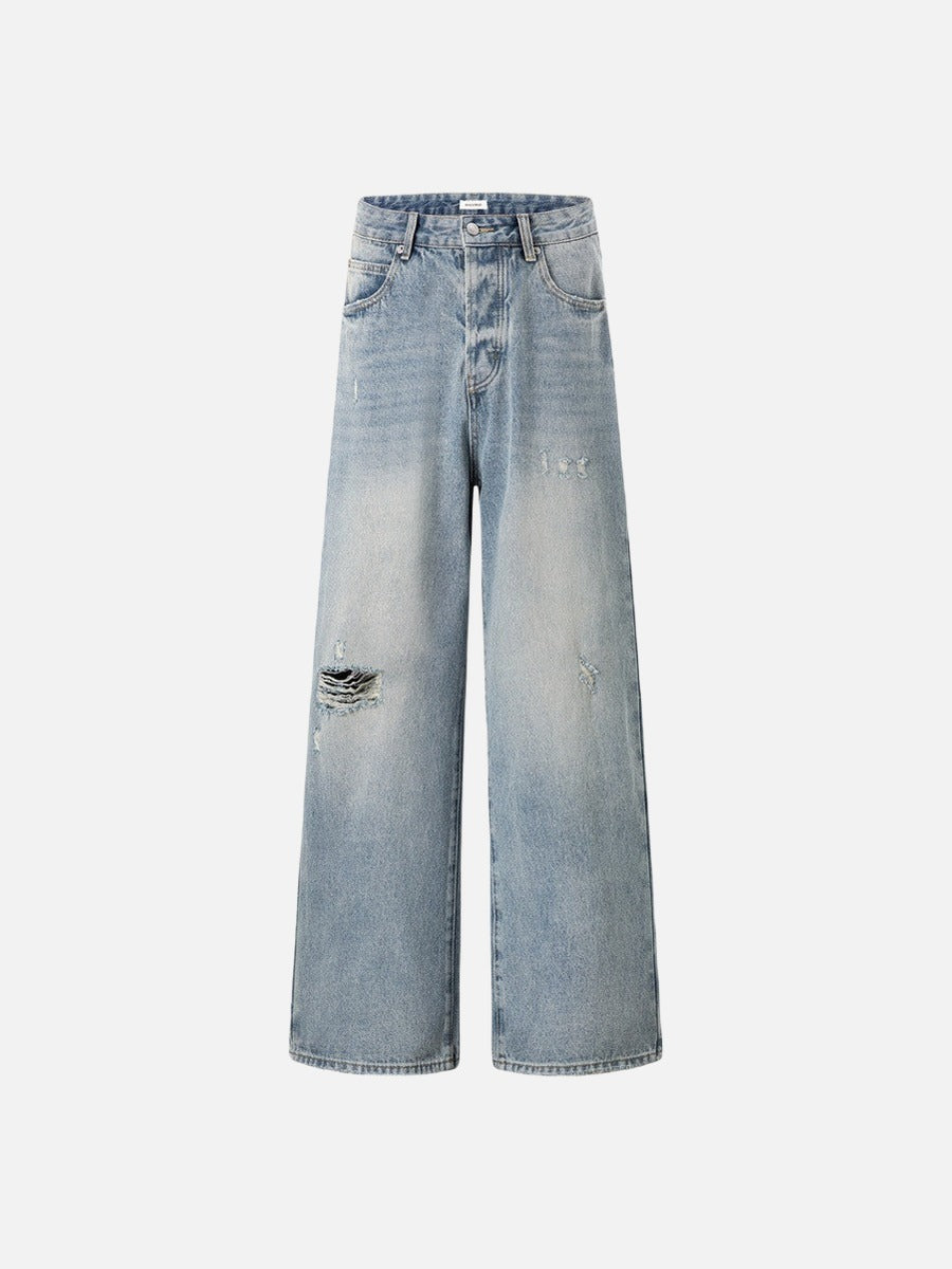 DAXUEN Light blue wide leg distressed denim jeans