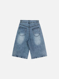 DAXUEN Light blue washed denim wide-leg shorts with graphic prints