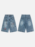 DAXUEN Light blue washed denim wide-leg shorts with graphic prints