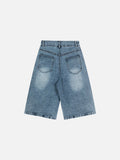 DAXUEN Light blue washed denim wide-leg shorts with graphic prints