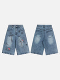 DAXUEN Light blue washed denim wide-leg shorts with graphic prints