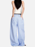 DAXUEN light blue oversized grid casual pants