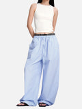 DAXUEN light blue oversized grid casual pants