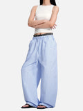 DAXUEN light blue oversized grid casual pants