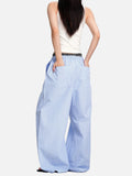 DAXUEN light blue oversized grid casual pants