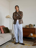 DAXUEN light blue pinstripe wide-leg pants — model photo