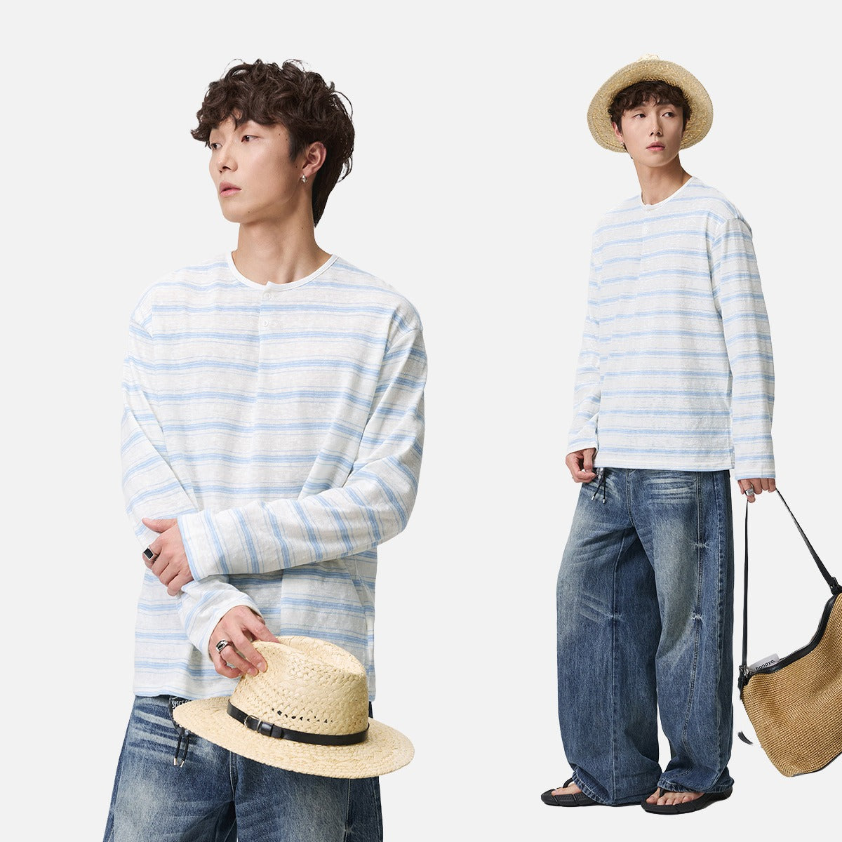 DAXUEN white lightweight knit top with light blue stripes