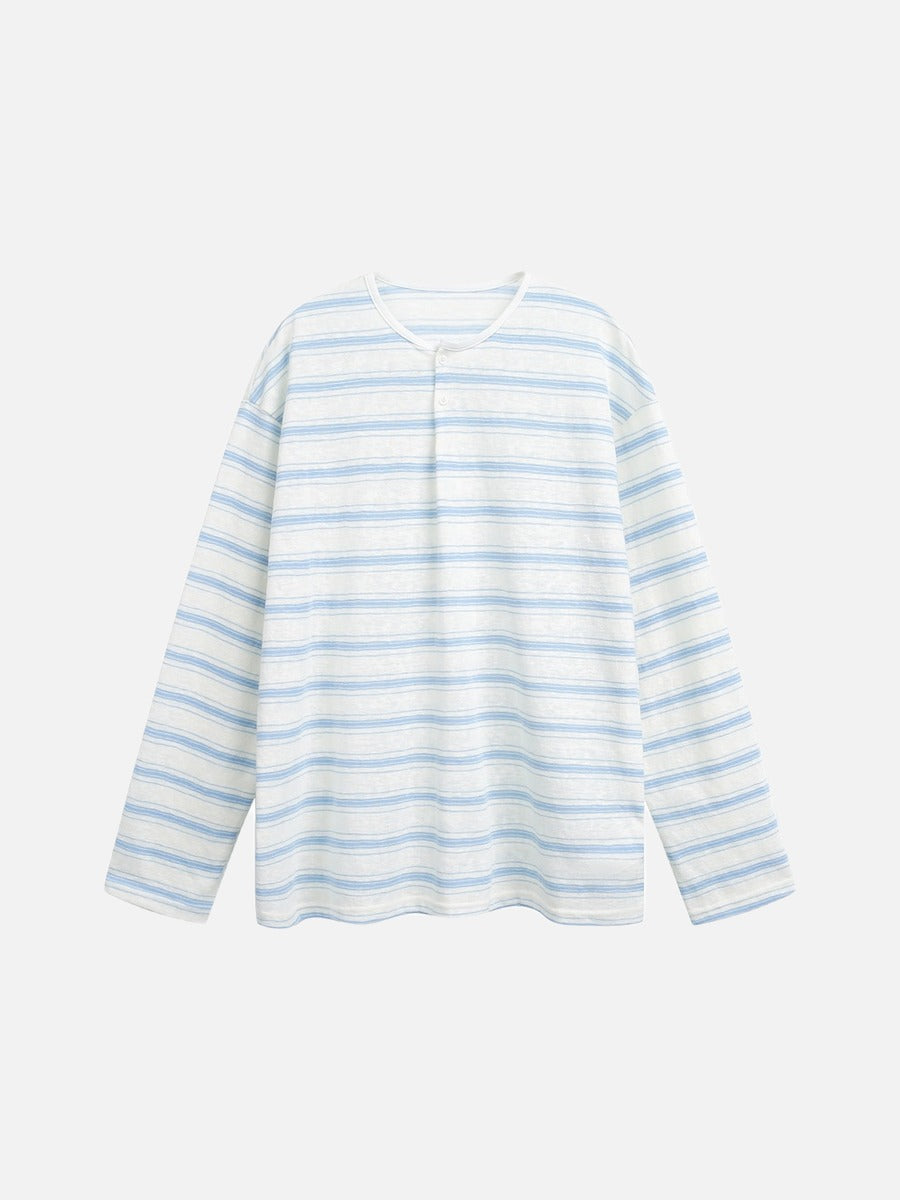 DAXUEN white lightweight knit top with light blue stripes