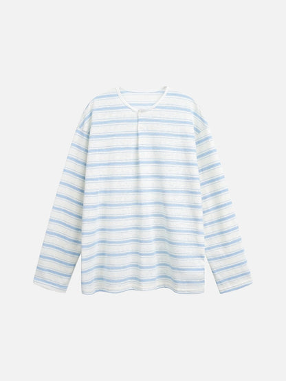DAXUEN white lightweight knit top with light blue stripes