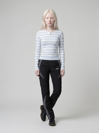 DAXUEN white lightweight knit top with light blue stripes — model photo