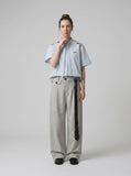 DAXUEN Light blue short-sleeved striped shirt with puppy embroidery — model photo