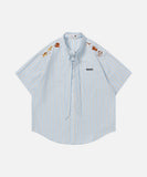 DAXUEN Light blue short-sleeved striped shirt with puppy embroidery