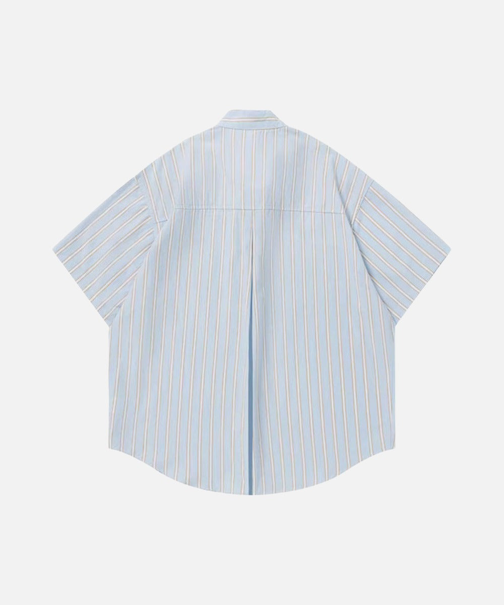 DAXUEN Light blue short-sleeved striped shirt with puppy embroidery