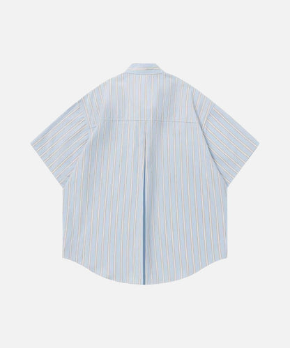 DAXUEN Light blue short-sleeved striped shirt with puppy embroidery