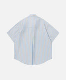 DAXUEN Light blue short-sleeved striped shirt with puppy embroidery