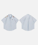DAXUEN Light blue short-sleeved striped shirt with puppy embroidery