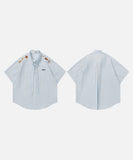 DAXUEN Light blue short-sleeved striped shirt with puppy embroidery