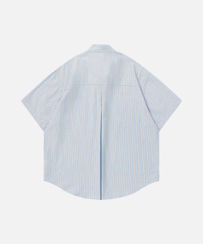 DAXUEN Light blue short-sleeved striped shirt with puppy embroidery