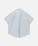 DAXUEN Light blue short-sleeved striped shirt with puppy embroidery