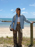 DAXUEN light blue textured oversized jacket — model photo