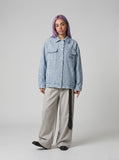 DAXUEN light blue textured oversized jacket — model photo