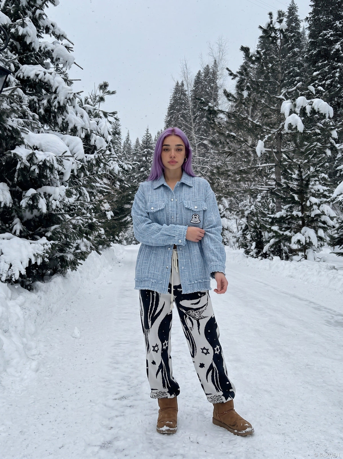 DAXUEN light blue textured oversized jacket — model photo