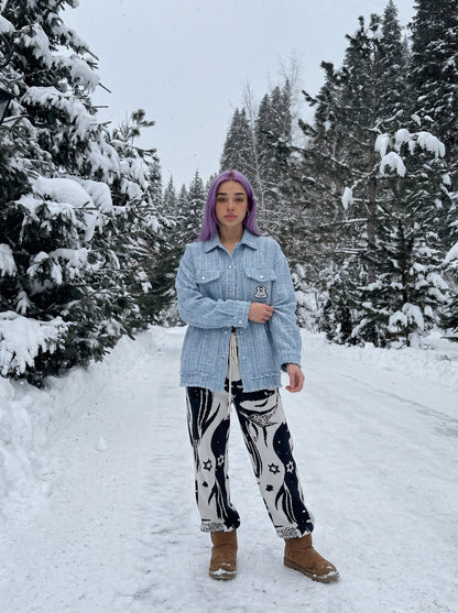 DAXUEN light blue textured oversized jacket — model photo