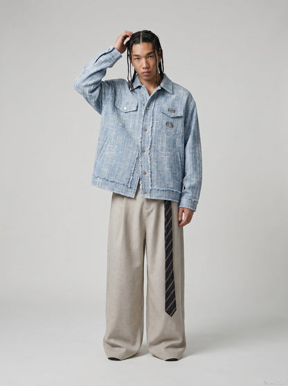 DAXUEN light blue textured oversized jacket — model photo