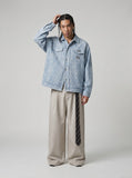 DAXUEN light blue textured oversized jacket — model photo