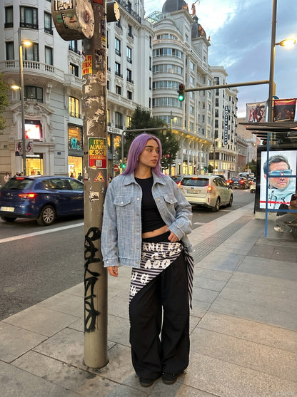 DAXUEN light blue textured oversized jacket — model photo