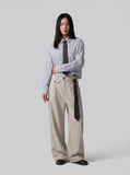 DAXUEN light blue vertical stripe shirt with tie — model photo