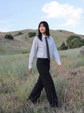 DAXUEN light blue vertical stripe shirt with tie — model photo