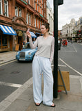 DAXUEN light blue vertical stripe wide-leg trousers — model photo