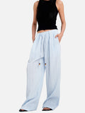 DAXUEN light blue vertical stripe wide-leg trousers