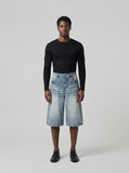 DAXUEN Light blue wide-leg denim culotte shorts — model photo