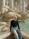 DAXUEN Light blue wide-leg denim jeans — model photo