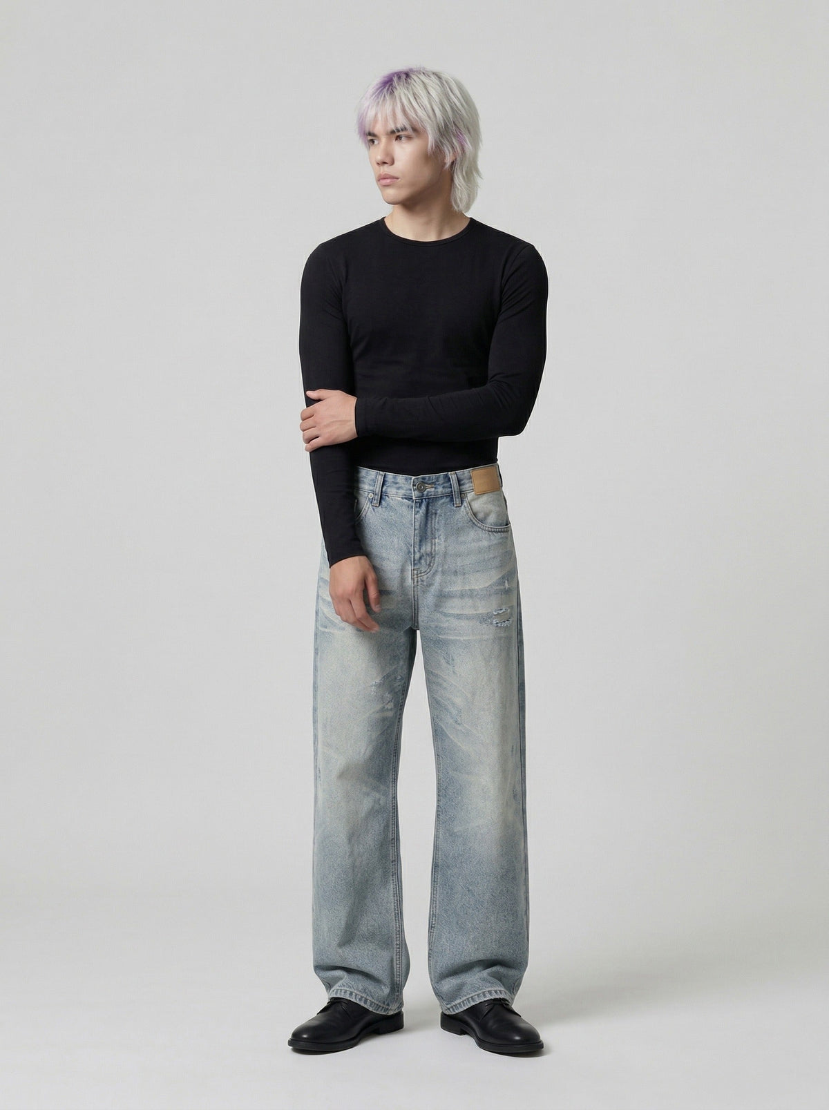 DAXUEN Light blue wide-leg denim jeans — model photo