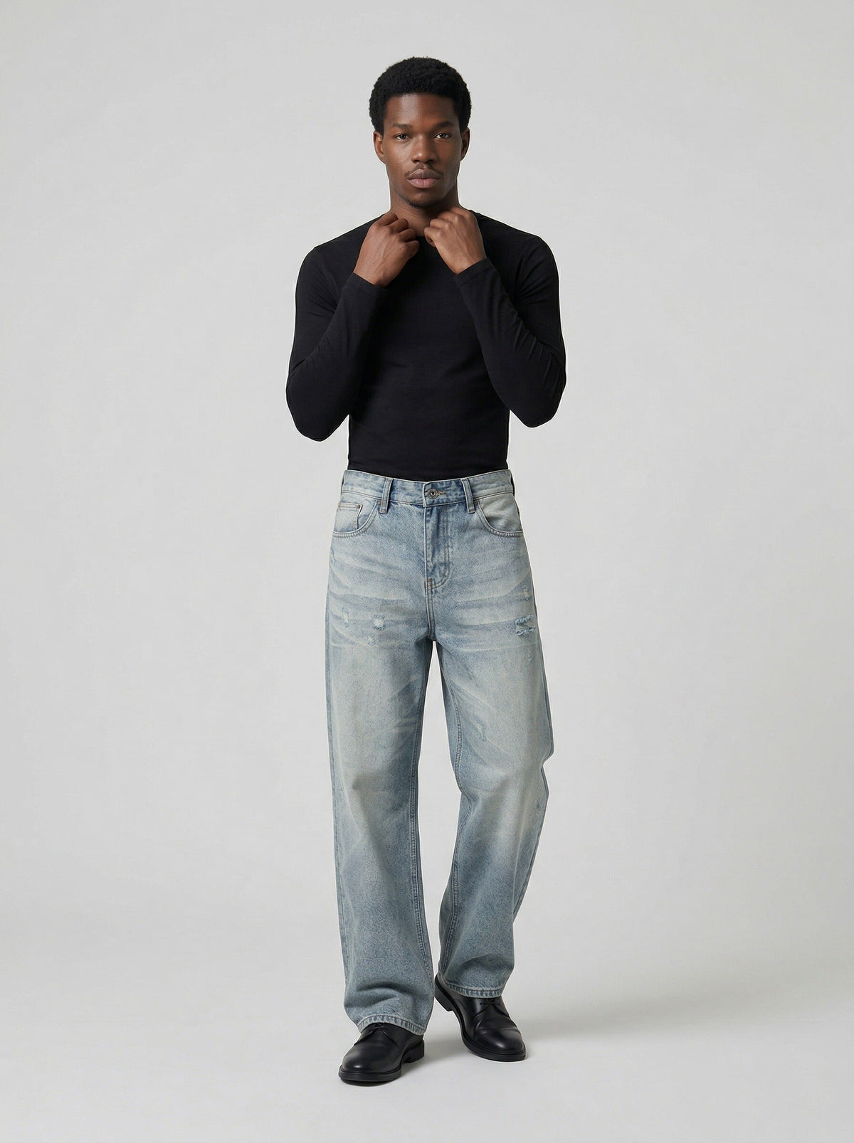 DAXUEN Light blue wide-leg denim jeans — model photo