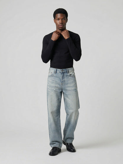 DAXUEN Light blue wide-leg denim jeans — model photo