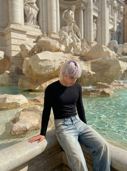 DAXUEN Light blue wide-leg denim jeans — model photo
