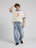 DAXUEN light blue oversized heart-stitched jeans — model photo