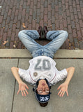 DAXUEN light blue oversized heart-stitched jeans — model photo