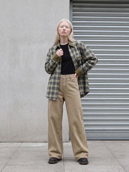 DAXUEN light brown herringbone wide-leg trousers — model photo